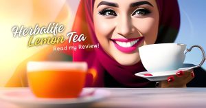 Picture of hijabi woman enjoying a cup of Herbalife Lemon Tea